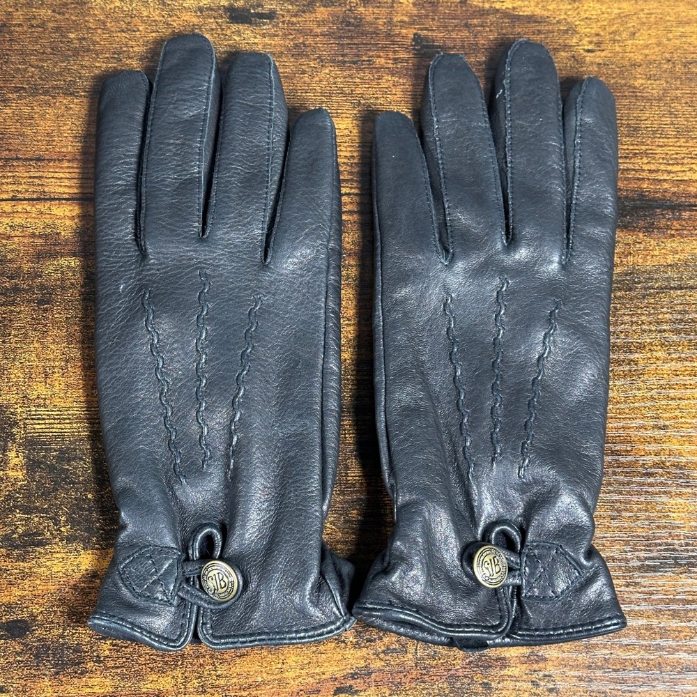 Vintage Black Deerskin Leather Lined Button SJB Womens Sz M Quiet Luxury Classic